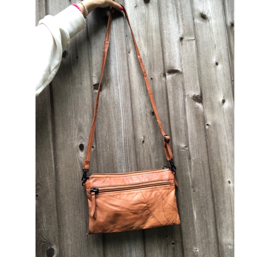 Genuine leather brown crossbody bag